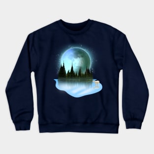 Full cold moon on december with frozen lake Crewneck Sweatshirt